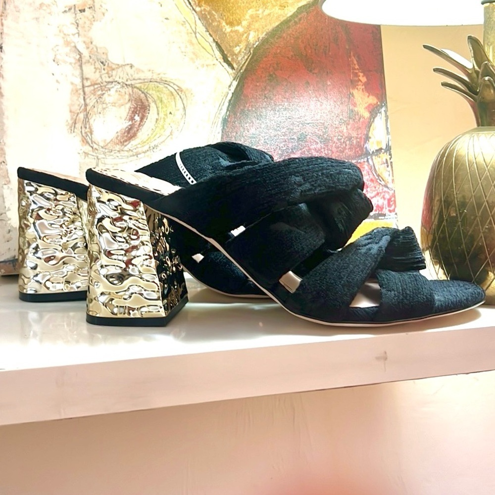 NWT,Marchesa, Muse by Marchesa Iris Printed Velvet Knotted Dress Heels,Size 10 - Picture 3 of 6